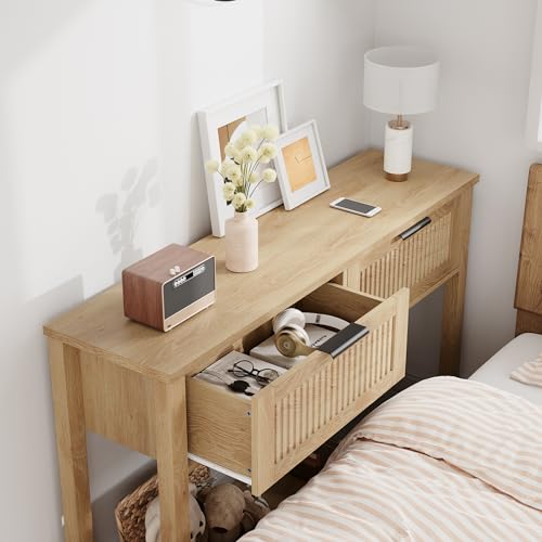 GAOMON Farmhouse Entryway Table,43 Inch Wood Console Table with 2 Drawers,2 Tier Sofa Table with Storage for Living Room, Foyer Tables for Entryway-Burlywood