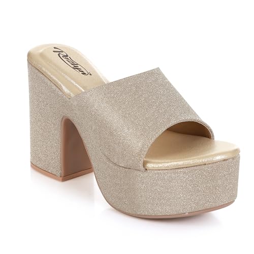 Image of Women's Glitter Block Heel Platform Sandals, Open Toe High Heels