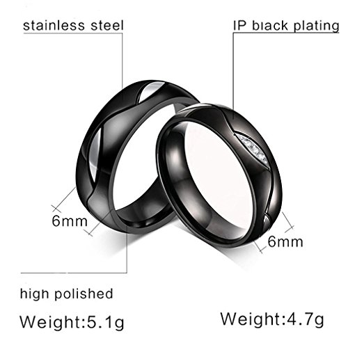 Inreng Stainless Steel Micro Cz Pave Couples Promise Wedding Bands Ring Black Women Size 6 #TOP5