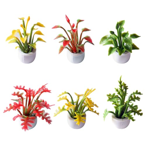 Lot de 6 Mini Plantes de Jardin Miniatures pour Maison de poupée, Petites Plantes de Jardin féérique, Plantes en Pot, Petites Plantes artificielles dans des Pots en Plastique