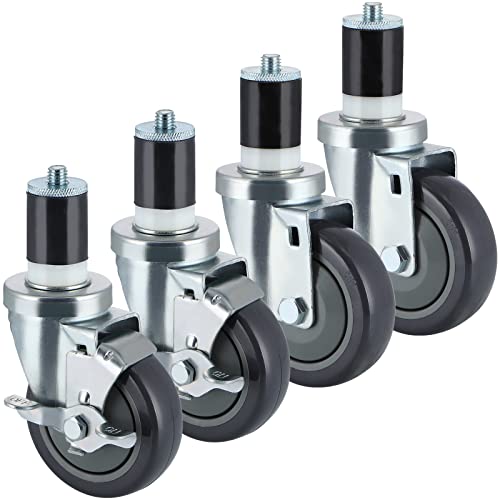Skelang 4" Expanding Stem Casters, Stainless Steel Work Table Caster Wheels Mounting for All Commercial Kitchen Prep Tables with 1-1/2" Leg Tube, 4 Pcs