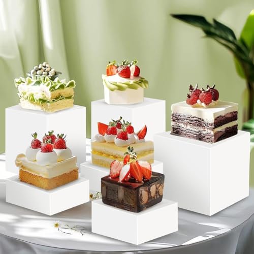 Xilei Food Service Display Stands ,5-Sided Plastic Riser with Hollow Bottoms,Perfect for Parties,Brunch,Buffet or Item Display (6PCs)