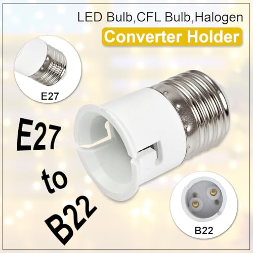 Image of GLUN LED Bulb Holder Converter, Pack of 4 (E27 Ring to B22 Pin) Holder Converter Base, Light Bulb Socket, For Office, Basement, Pantry Room, & Home Use