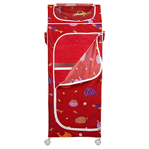 Image of Little One's | 4 Plastic Shelves Baby Foldable Wardrobe (Made in India), Unbreakable Material, (Plastic Structure)| Aquatic Red | HP4 /FR