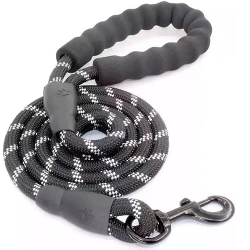 TJT 犬 リード 持ちやすいスポンジ取っ手 小型犬 中型犬 大型犬用リード しつけ 訓練 伸縮 軽量 丈夫 夜間 反射 (黑)