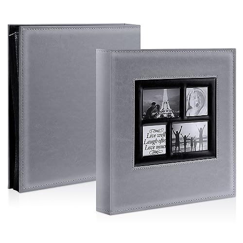 Image of Ywlake Photo Album 4x6 500 Pockets, Large Capacity Family Wedding Leather Picture Albums Holds 500 Horizontal and Vertical Photos Grey