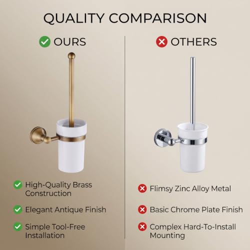 Image of Elegant European Antique Bronze Toilet Brush Holder Set, Wall Mounted Brass Bathroom Accessories Set (Golden)