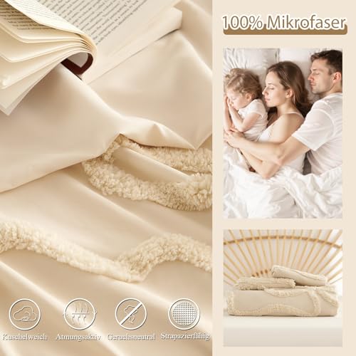 Tospass Boho Bettwäsche 220x240 Beige Getuftet Schleifen Bettwäsche Set – Ansicht 5