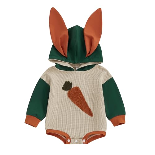 Image of BemeyourBBs Newborn Baby Boy Girl Easter Outfit Bunny Ear Hoodie Romper Long Sleeve Jumpsuit Infant Spring Clothes