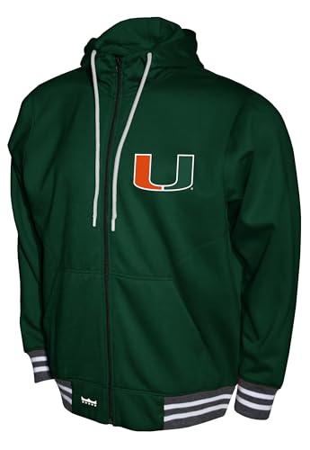 2Bhip NCAA Miami Hurricanes Jacket - Mens Green Full Zip-up Hoodie With Pockets - Campus Jackets