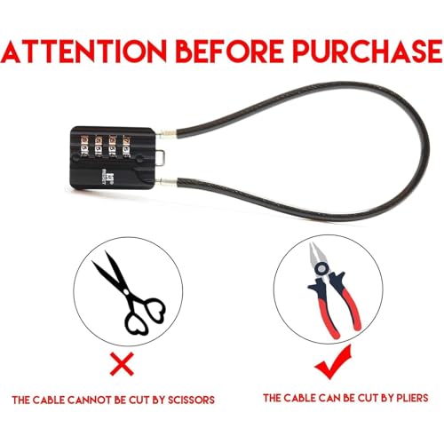 Miniatura 5 de Reset-204 Candado De Cable Flexible De 30 Cm Con Combinación De 4 Dígitos, Candado Largo Para Cubo De Basura, Taquilla, Equipaje, Maleta, Casco Y Armero, Diámetro 5 Mm, Negro, 2 Unidad