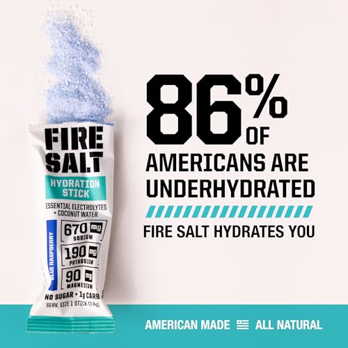 Image of Fire Salt Berry Electrolyte Hydration Sticks, Zero Sugar, 32 Count | Electrolytes & Coconut Water, Hydration Drink Mix with Magnesium, Potassium & Sodium, Single Serve On the Go Packs