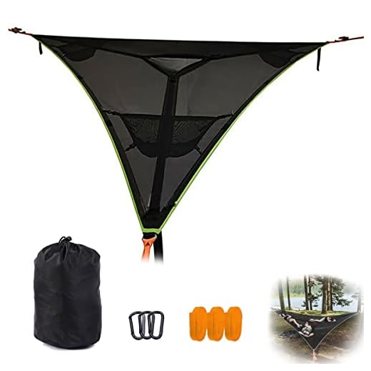 Triangle Hammock, Multi Person Portable Hammock, Outdoor Camping Aerial Hammock 3 Point,for Travel Backyard Garden Camping (Black,400x400x400CM)