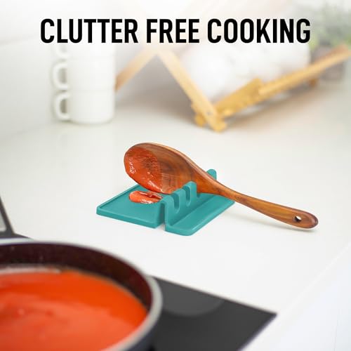 Image of Zulay Kitchen Silicone Utensil Rest with Drip Pad for Multiple Utensils - BPA-Free, Heat-Resistant Spoon Rest & Spoon Holder for Stove Top - Kitchen Utensil Holder for Ladles & Tongs - Aqua Sky