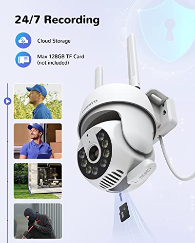Image of DEATTI Q30S PTZ Outdoor Surveillance Camera, 1080P WLAN IP Camera Outdoor 2.4GHz WiFi with Two-Way Audio, PIR Human Motion Sensor, Message Push, IP66, Support 128G SD Card (Without) (DECM10)