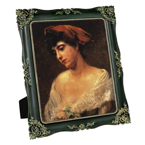 Image of Green Picture Frame 8x10 Vintage Picture Frames Ornate Antique | Real Glass, Wall or Tabletop Display, Fits 8x10 or 5x7 Photo with Mat