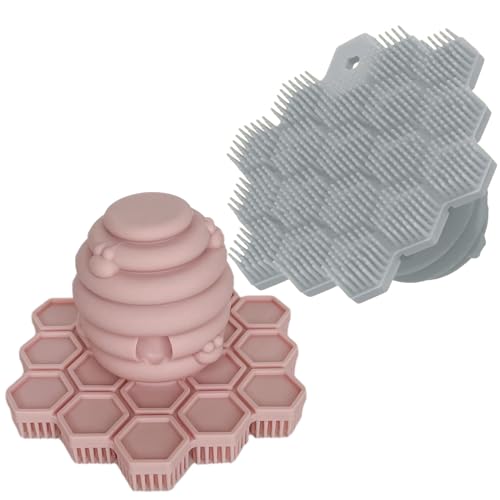 Image of Big Bee, Little Bee - Kids Original ScrubBEE, 100% Silicone Childrens Bath Scrubber, Promotes Effective Independent Hand & Body Washing, As Seen on Shark Tank (Rose/Slate)