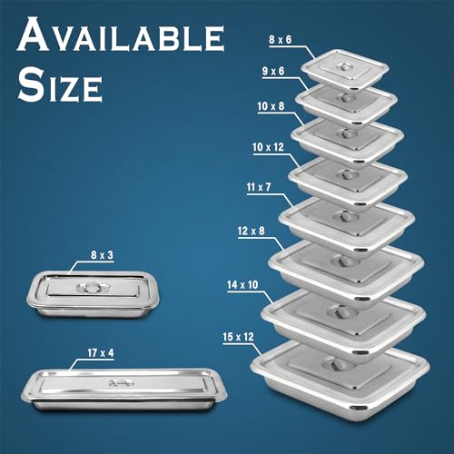Image of OTICA Instrument Tray With Lid 12 x 8 x 1.5 inch - Stainless Steel Medical Tray With Cover | Corrosion-Resistant Tray for Hospital, Clinic & Surgery Use