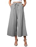 KTILG Culottes Linen Pants Wide-Leg Plus-Size High-Waisted Linen Cotton Casual Loose Fit Cropped Tro