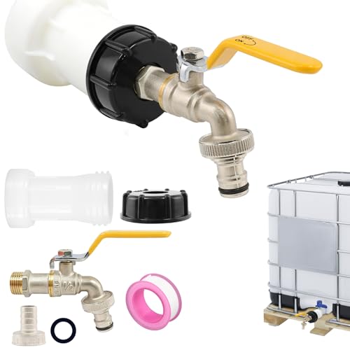 Homethrive IBC Tank Zubehör IBC Tank Auslaufhahn für 1000l Wassertank Wasserhahn 1/2 Verlängerung S60x6 Grobgewinde Regenwassertank IBC Container Zubehör