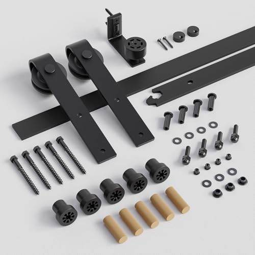 6.6FT-200cm Acciaio Binario per Porta Scorrevole Kit, CCJH Porte Scorrevoli Accessori, Con Senza Pugno Guida Porta Scorrevole Pavimento[Piccolo Rullo] - 6