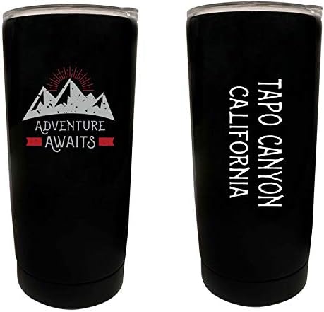 Miniatura 1 de R and R Imports Tapo Canyon California Souvenir 16 oz Stainless Steel Insulated Tumbler Adventure Awaits Design Black.
