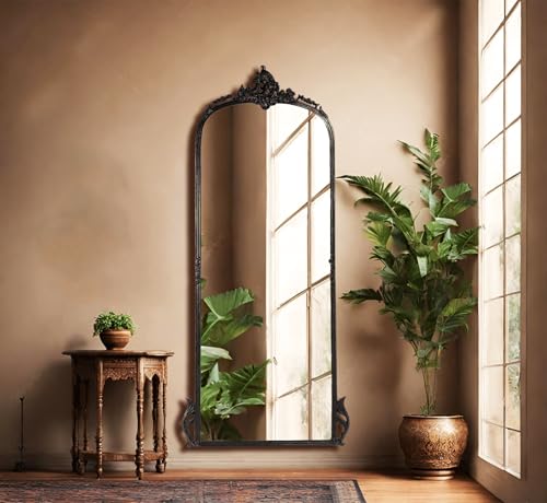 Image of Gharaana Victorian Arched Full-Length Mirror for Living Room, Full-Length Mirror for Bedroom | Standing Mirror | Bold Black