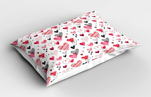 Ambesonne PIL_56057_26X20 Valentines Pillow Sham Set Of 2, Doodle Style Hearts With Different Designs Romantic Inspirations For Art, Quality Microfiber Bedding Item thumb #1