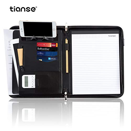 TIANSE Carpeta de Conferencias, Portafolio Carteras de Viaje A4,Carpeta Organizadora Personal Agenda, Carpeta Portadocumentos A4 con Cremallera, Padfolio de PU Cuero Tablet Titular de Negocios(Marrón)