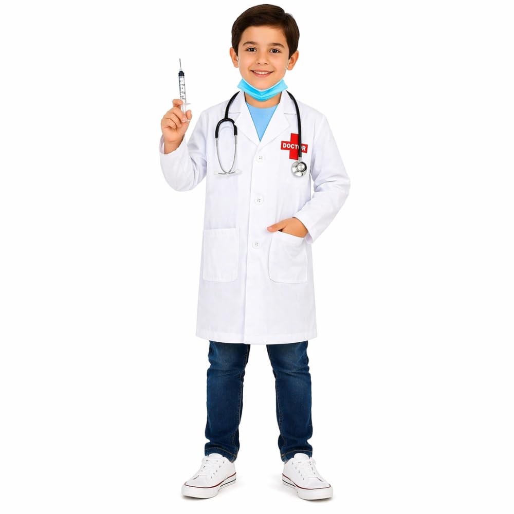 Raj Costume Doctor Costume for Kids Lab Coat Doctor Coat for Kids School Career Day Scientists Doctor Dress Up for Kids Stage Shows-image-9