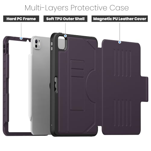 Image of ProElite Case Cover for iPad Pro 11 2024 M4 /M5 2024 /2025 Case, Smart Magnetic Shockproof Protective Case for Apple iPad Pro 11 M4 /M5 2024 /2025 5 Stable Stands with Pencil Holder, Dark Purple