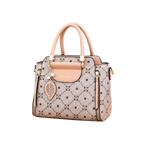 CORIOS Bolsa feminina elegante de couro PU bolsa tiracolo feminina bolsa mensageiro moderna bolsa de alça superior, Caqui e damasco, Large