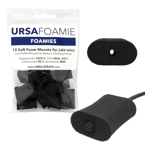 URSA Foamies: Soft Foam Mounts for Wireless Lav Mics | Lav Mic Accessories | Stick Directly to the Skin or Costume | Microphone Foam Covers - Fits Most Microphone Brands (Pack of 12, Black)