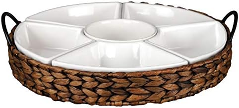 Serving Tray and Serving Dishes, RANDEFURN 7-Set Gold Platters for Parties,15.5 x 15.5 inches, Divided Serving Trays & Platters, Portable Handle,Gold