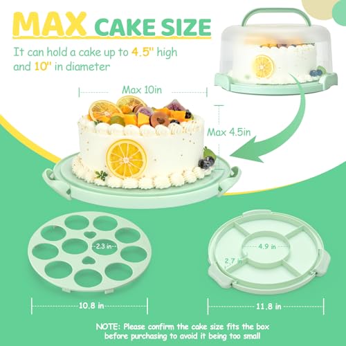 Cake Carrier with Lid and Handle, Ohuhu BPA-Free Cake Containers Cake Holder for 10 inch Cake with 2 Handle Cupcake Carrier - Plastic Cover Two Sided Base for Transport Pie Nut Fruit Mothers Day Gifts by Ohuhu - Image 6