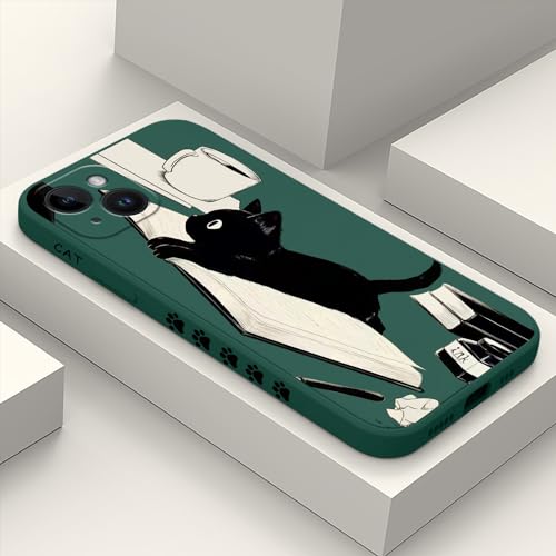 Coque iPhone 14 Plus antichoc en silicone souple et motif chat créatif vert