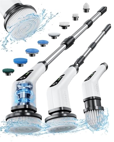 Leebein バスポリッシャー 電動お掃除ブラシ 8つ取り替えブラシ付き お風呂掃除 ターボプロ ブラシ USB C充電式 長さ伸縮可能 手持ち式 5000mAh大容量 90分間連続使用 風呂 浴室 浴槽磨き トイレ掃除 床 窓 壁 玄関 年末掃除 PSE認証済み 日本語説明書付属