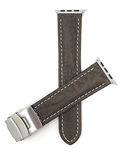 Ersatz-Uhrband für Apple Watch 38mm und 40mm - Braune/weiße Naht - Leder - Faltschließen-Schnalle und mit Weißer Naht - Passend für die Serie