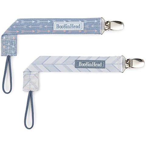BooginHead by Infantino PaciGrip 2-Pack Pacifier Clips – Universal Fit, Gentle on Clothes, Keeps Pacifiers Clean & Close, Ages 0-36 Months, Blue Arrows Cover