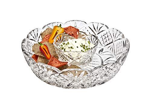 Godinger Dublin Chip and Dip Server, – Crystal Platter Dish, for Appetizers, Snacks, Vegetables & Dips – Serving Tray for Entertaining