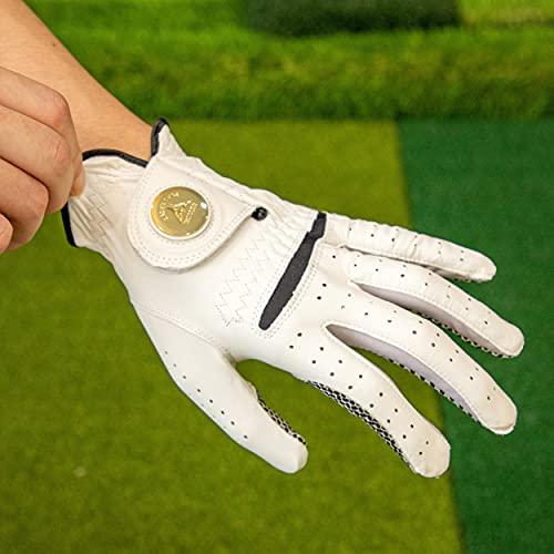 Playeagle Golf Glove Men Left Hand Stable Grip Golf Gloves Patented Natural Fit Technology Made Of Long Lasting Durable Genuine Cabretta Leather (Golden Logo, Xx-Large ) #TOP5