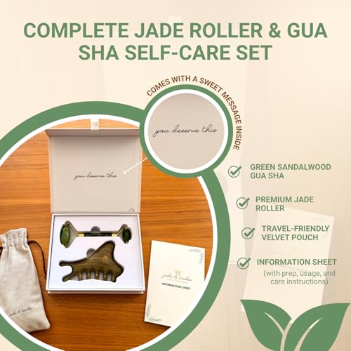 jade & timber Jade Roller & Green Sandalwood Gua Sha Set – Facial & Body Massage Tools for Lymphatic Drainage & Sculpting - Self Care Gift - Image 3