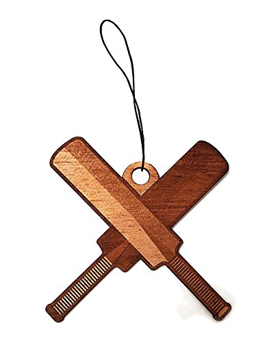 Cricket Bat Laser Engraved Light Wooden Rear View Mirror Car Charm Dangler