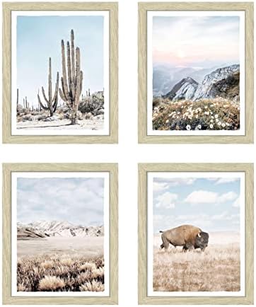 Bedroom Framed Landscape Wall Art: Modern Living Room Mountain Nature Scenery Color Picture 4 Piece Western Bathroom Cactus Desert Wildlife View Print 8x10 Small Vertical Home Painting Artwork