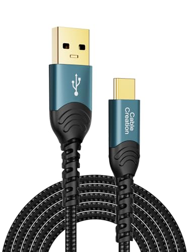 Image of USB C Cable 3A Fast Charging 2 Pack 6.6FT, CableCreation USB-A to USB-C Charge Double-Braided Exterior Compatible with iPad Mini Galaxy S21 S20 S10 S9 Note 10 9 PS5 Controller, USB Type C Cord Blue | Anti Tear Braided, 0.5ft~10ft, 3A Fast Charging, 480Mbps, 56Kohm Pull-up Resistor,for Powerbank Cellphone Android Auto