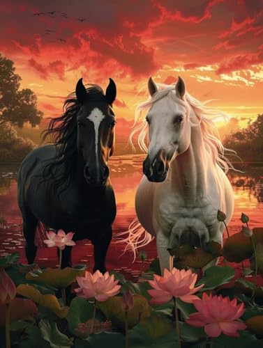 Broderie diamant kit complet 5D de 40x50cm pour art créatif adulte avec motif cheval