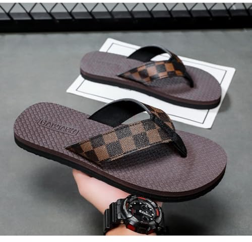 Checkered Sandals for Men Slip On Beach Flip Flops Platform Water Thong Waterproof House Slippers Open Toes Breathable Lightweight Summer Pool Party Vacation Comfort Wear Shoes Non-slip Cloud Sole4