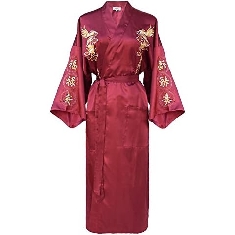 Bon amixyl Men's Satin Silk Dragon Kimono Cover