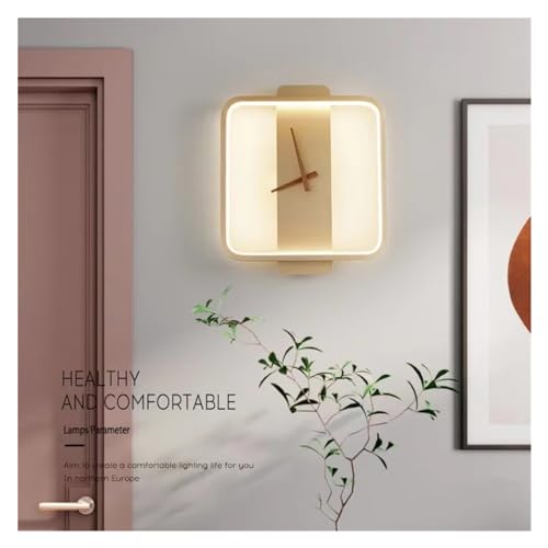 Lámpara de pared con reloj elegante y luces LED de salón 4