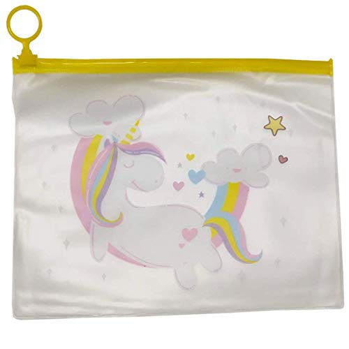 Image of Crackles Cute Unicorn Transparent Multi Reusable Pouches Pencil Pouch /Case for Kids | Assorted Design -Multi Color, Pack of 6 for Birthday Return Gifts